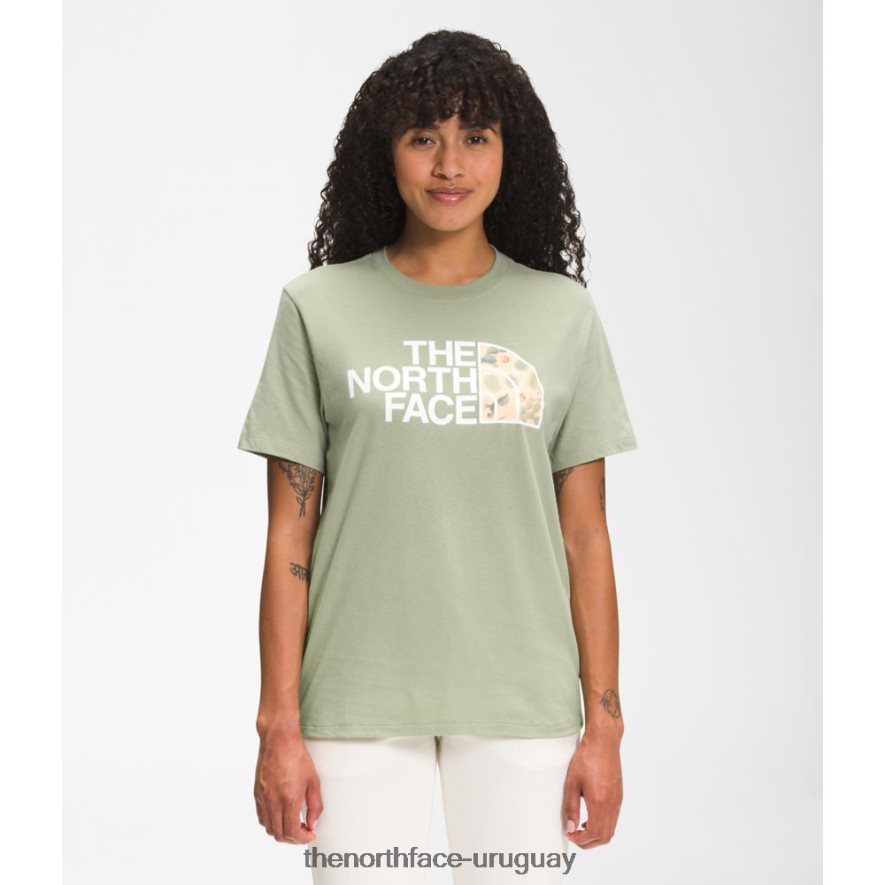 camiseta de algodón de media cúpula de manga corta para mujer 2RRLTN3459 té verde The North Face