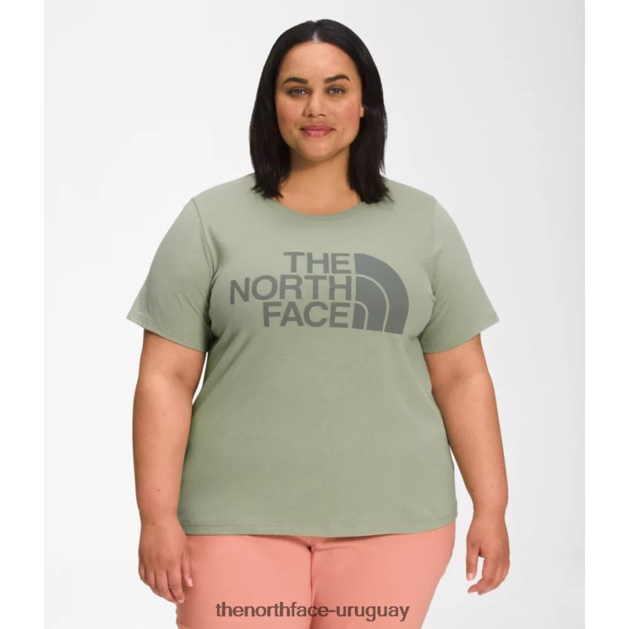 Camiseta de algodón de media cúpula de manga corta para mujer más 2RRLTN4886 té verde The North Face