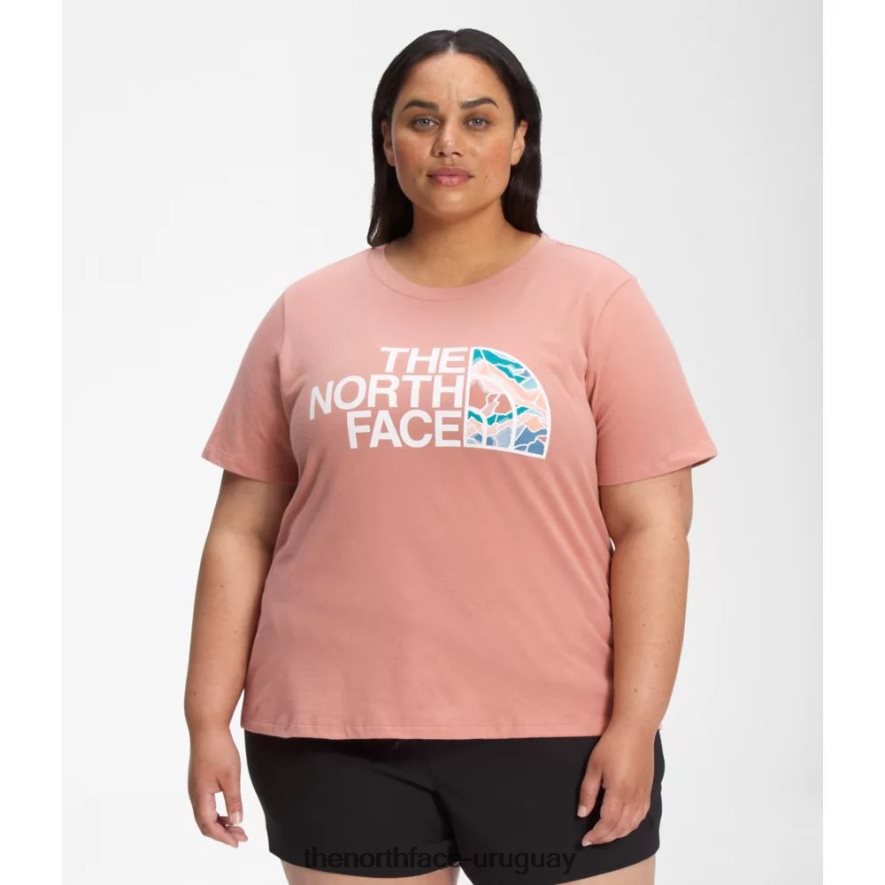 Camiseta de algodón de media cúpula de manga corta para mujer más 2RRLTN4889 rosa del amanecer The North Face